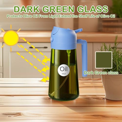 YARRAMATE 16oz/470ml Dark Green Oil Sprayer for Cooking with Stickers, Food-grade Premium 2 in 1 Olive Oil Dispenser Bottle for Kitchen Gadgets, Air Fryer, Salad, Frying, BBQ (SkyBlue) - color: 08_SkyBlue