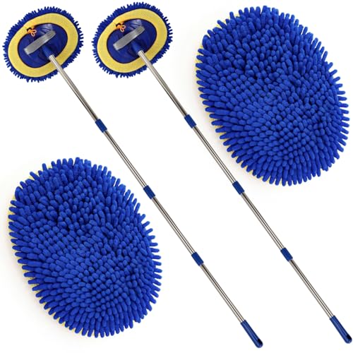 2 Pack 360° Spin Mop with 2 Microfiber Mop Refills, Extendable 63" Stainless Steel Handle for Easy Floor, Ceiling, Wall & Window Cleaning, Household Mops(Blue) - color: Blue