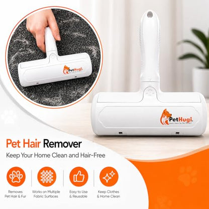 Reusable Pet Hair Remover Roller for Couch & Furniture – Self Cleaning Lint Roller for Dog & Cat Hair, Washable Pet Hair Cleaner for Carpet, Sofa & Bedding
