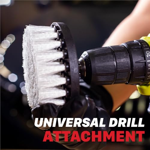 Maxshine Universal M8 Medium-Duty Upholstery Carpet Brush Drill Attachment – White Scrub Brush Kit for Fabric, Leather, Carpet, Seats & Floor Mats – Removes Grime, Stains, Dirt & Buildup - size: Full Set White