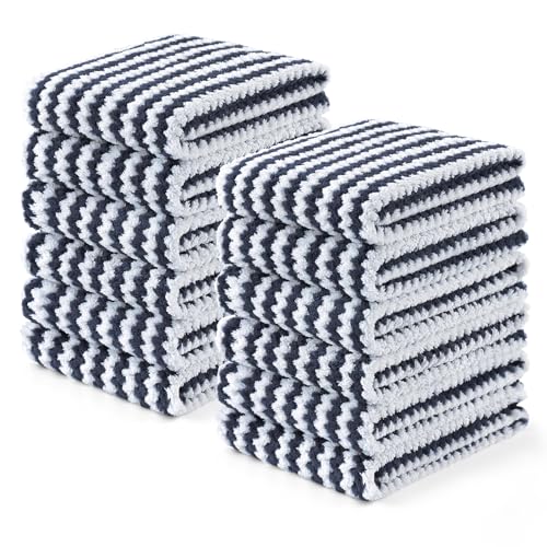 Homaxy Kitchen Towels(12 Pack, 10 x 20 inches), Ultra Soft and Absorbent Dish Towels, Reusable Fast Drying Microfiber Cleaning Cloth, Coral Velvet Wave Design No-lint, Dark Grey - color: Dark Grey, style: 10" x 20" - 12 Pack