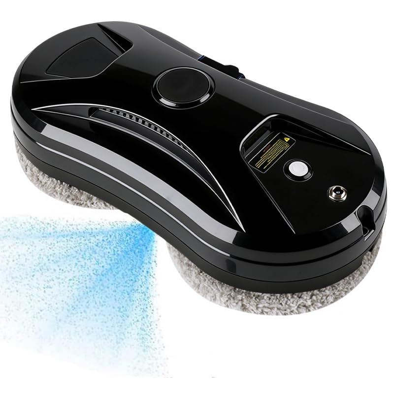 Window Cleaner Robot with Ultrasonic 5600PA Auto Water Glass Cleaning Automatic Smart Robot Cleaner,Window Vacuum Cleaner with Control Windows/Tiles/Class Door Indoor Outdoor (Black) - color: Black