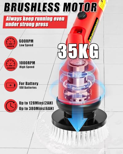 Uniqwamo Electric Spin Scrubber Compatible for Milwaukee 18V Battery(Battery NOT Included), 1000 RPM Battery Powered Scrubber with Adjustable Extension Arm & 8 Brushes & Gloves for Tub/Tile/Floor
