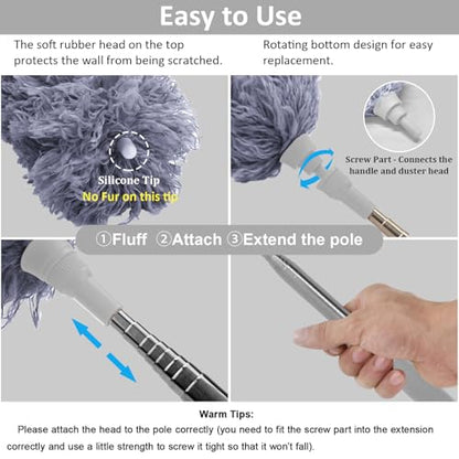 DELUX Microfiber Feather Duster Extendable Duster with 100 inches Extra Long Pole, Bendable Head & Long Handle Dusters for Cleaning Ceiling Fan, High Ceiling, Blinds, Furniture & Cars Gray - color: Gray