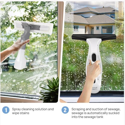 Cordless Window Vacuum Squeegee with 150ml Detachable Water Tank, Electric Window Cleaner Handheld Glass Cleaning Tool with Strong Suction for Shower Glass Mirror Car Door Streak-Free
