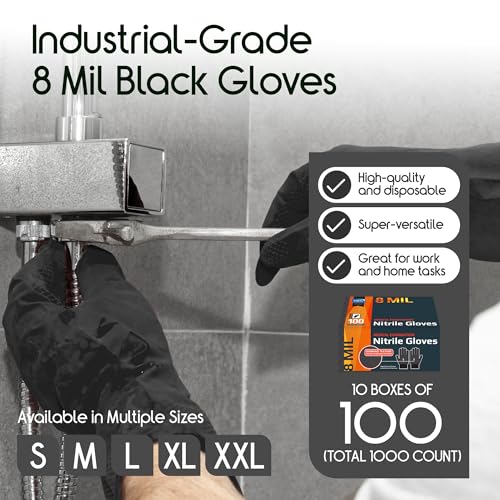 Inspire HEAVY DUTY ORIGINAL Stretch Nitrile Black Gloves Disposable Latex Free | Food, Mechanic, 6mil Black or 8 Mil Orange - size: Medium, style: 8mil Black