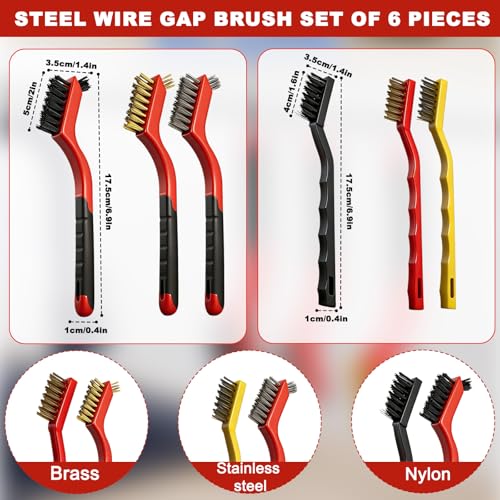 6 Pcs Wire Crevice Cleaning Brush Set - Hard Bristle Crevice Deep Cleaning Brush,Double-Ended Detail Brushes for Kitchen Rust Removal (Multi Colors)