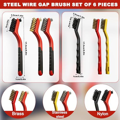 6 Pcs Wire Crevice Cleaning Brush Set - Hard Bristle Crevice Deep Cleaning Brush,Double-Ended Detail Brushes for Kitchen Rust Removal (Multi Colors)