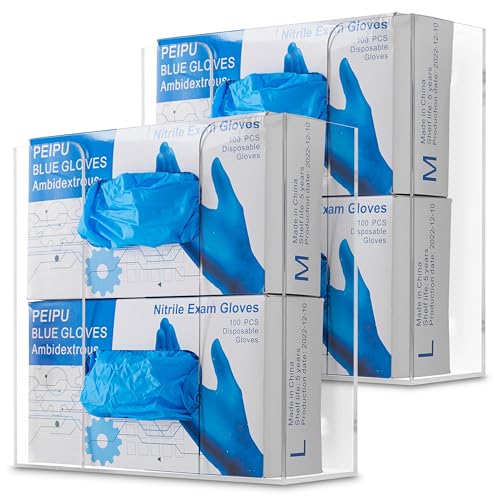 Stock Your Home Double Acrylic Gloves Dispenser (2 Pack) Tissue Box Shelf, Glove Holder Wall Mount, For Kitchen, Cleaning Closet, Exam, Office - size: 2 Count, style: Double Stack