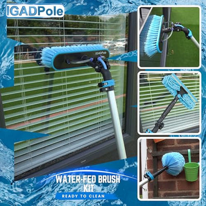 IGADPole 17 FT Water-Fed Washing Kit with Soap-Dispenser, Brush, 10″ Squeegee & Cobweb Duster for Windows, Gutters, Solar Panels & Exterior Walls - size: 17 ft Pole