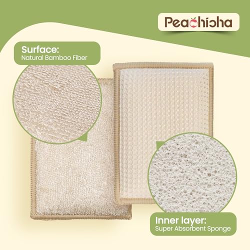 Bamboo Sponges for Dish Washing Reusable Dish Sponge Multi Use Kitchen Sponges Non-Scratch Reusable Cleaning Pads for Dishes, Pots and Pans, Pack of 5 - color: Brown,5 Pack