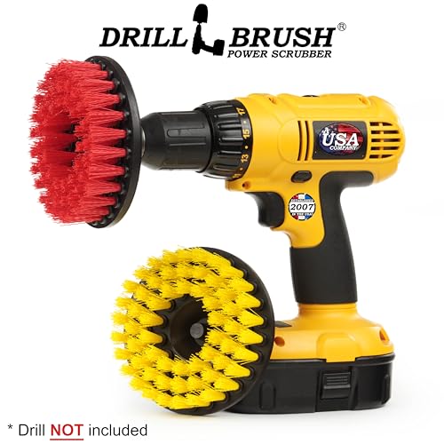 Bathroom Accessories - Bath Mat - Drill Brush Set - Power Scrubber Two Brush Kit - Floor Scrubber - Grout Cleaner - Pool Brushes - Hard Water Stains, Calcium, Mineral Deposits, Soap Scum, Rust Stains - color: Red / Yellow