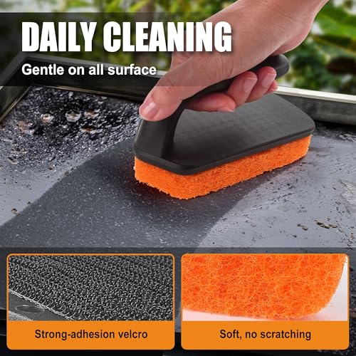 GRILLART Griddle Cleaning Kit for Blackstone, Flat Top Grill Cleaning Kit with Grill Stone, Griddle Scraper, Scouring Pad and Handles, Multifunctional Griddle Accessories for Rusty Grills, Orange - style: BSK-02