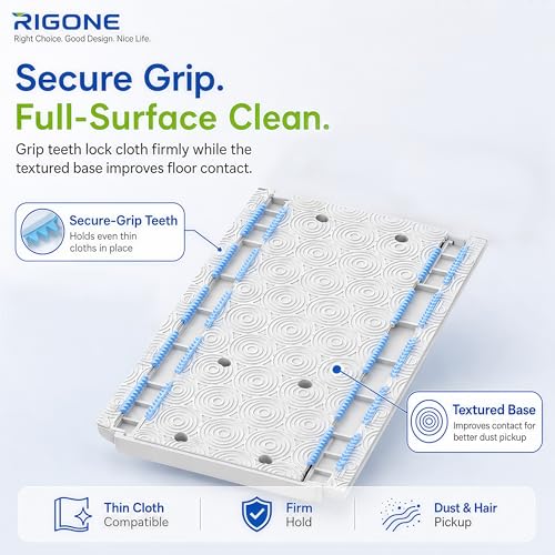 RIGONE Snap Grip Mop Kit, Hands-Free Flat Mop with One-Press Clip, 49" Wet Dry Floor Cleaner, Use Any Cloth, Towel or Rag, 34-Piece Set for Hardwood Tile Wall Window Home Cleaning