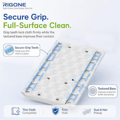 RIGONE Snap Grip Mop Kit, Hands-Free Flat Mop with One-Press Clip, 49" Wet Dry Floor Cleaner, Use Any Cloth, Towel or Rag, 34-Piece Set for Hardwood Tile Wall Window Home Cleaning
