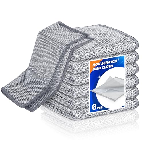 Non-Scratch Wire Dishcloth - Multipurpose Wire Dishwashing Rag for Pots, Pans, Glassware & Grills, Durable and Fast-Drying Kitchen Scrubber (6PCS)