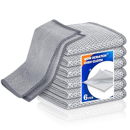 Non-Scratch Wire Dishcloth - Multipurpose Wire Dishwashing Rag for Pots, Pans, Glassware & Grills, Durable and Fast-Drying Kitchen Scrubber (6PCS)