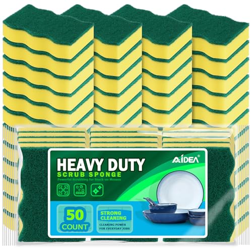 AIDEA Sponges Kitchen, 50 Pack Heavy Duty Dish Sponge, Cleaning Dish Scrubber Sponge for Home and Kitchen, Stink-Free Cleaning Supplies for Pots, Pans - style: Wave Shape