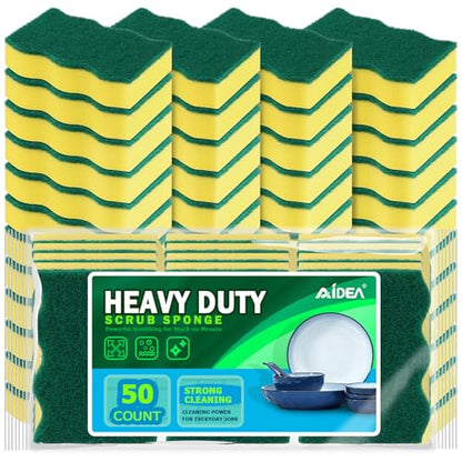 AIDEA Sponges Kitchen, 50 Pack Heavy Duty Dish Sponge, Cleaning Dish Scrubber Sponge for Home and Kitchen, Stink-Free Cleaning Supplies for Pots, Pans - style: Wave Shape