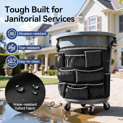 Housolution Trash Can Caddy Bag, Upgraded 3 Tier Large Capacity Cleaning Supplies Bag, Fits for 32-55 Gallon Garbage Bin, 15 Pockets Cleaning Tool Storage Organizer for Housekeeping & Janitorial