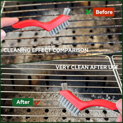 Wire Brush Set 3pcs - Stainless Steel Bristles with Curved Handle Grip for Rust Removal, Dirt, Paint Scrubbing, Crevice Cleaning Brush for Bathroom Gap, Kitchen, Bathroom, Window, Vehicle, Faucets - style: Stainless Steel