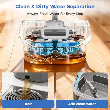 YASHE Spin Mop and Bucket Set with Wringer, True Clean Water Separation Mop Bucket System with Detachable Inner Bucket, Hands-Free Floor Mop with 2 Washable Microfiber Pads