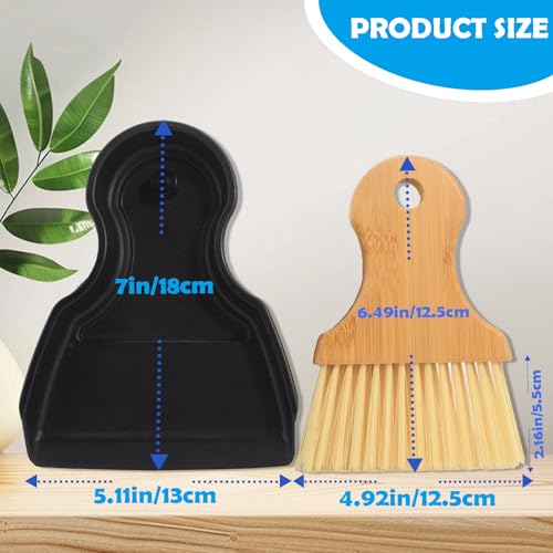 Mini Broom and Dustpan Set Portable Hand Broom with Bamboo Handle Small Crumb Sweeper for Home, Bathroom, Kitchen, Car Interior, Office, Pet Areas (Black) - color: Black