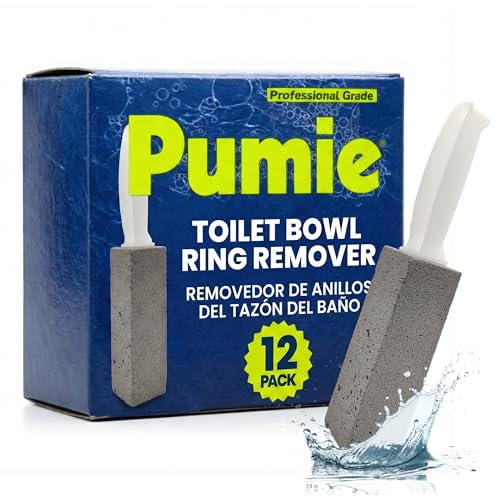 PUMIE Pumice Stone Toilet Bowl Cleaner (12-Pack) - Toilet Pumice Stone with Handle - Heavy Duty Scouring Stick for Rings, Bowls, Hard Water Stains, Lime, Rust, Sink - Includes Handle for Easy Use - size: 1 Count (Pack of 12)