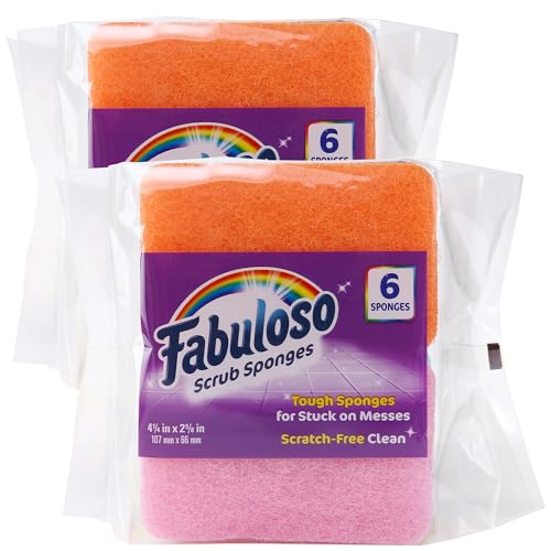 Fabuloso Scratch-Free Kitchen Dish Sponges, Rainbow Cellulose Scrubber Sponge with Scouring Pad for Dishes, Pots, Pans, Counters and Sinks, Tough on Messes, 4.25 x 2.75 x 1.25 in, 6 Count - 2 Pack - color: Rainbow, size: 6 Count (Pack of 2)