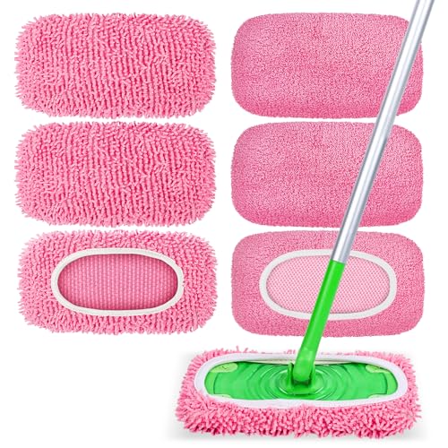 6-Pack Reusable Microfiber Mop Pads Compatible with Swiffer Sweeper, Dry & Wet Sweeping Cloths - Washable Wet Pads Refill for Multi-Surface/Hardwood Floor Cleaning -Pink - color: Pink