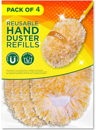 Millifiber 360° Reusable Duster Refills for Swiffer Hand Dusters (4-Pack) | Handle not included, microfiber duster covers, machine washable duster cleaning pads - size: 4 Count (Pack of 1)