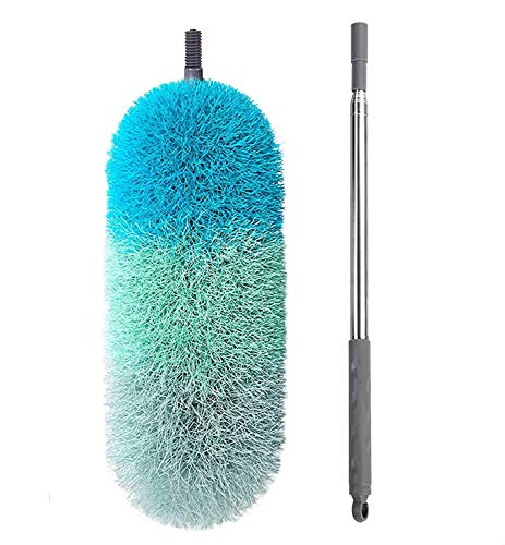 BOOMJOY Microfiber Feather Duster with 100 inches Extension Pole, Dusters for Cleaning High Ceiling, Fan, Blinds, Furniture - color: Green