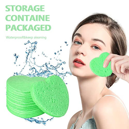 100-Count Compressed Facial Sponges for Estheticians Heart Shape Natural Cellulose Sponge Professional Cosmetic Spa Sponges for Face Cleansing, Massage, Pore Exfoliating, Mask, Makeup Removal, Green - color: 100- Pack Green
