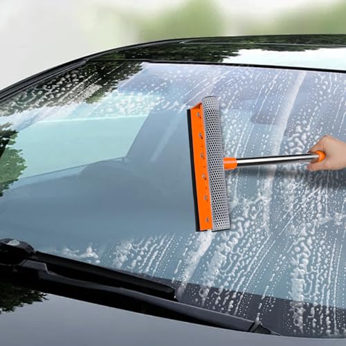 Conliwell 2 in 1 Car Windshield Squeegees with 15.3"-23.6" Retractable Stainless Steel Handle, Auto Glass Wiper Kit, Supplies Suitable for Trucks, SUVs, RVs Window, Orange