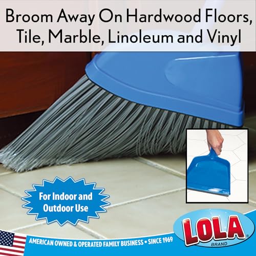 Angle Broom w/Dustpan, Indoor, 9.25" W Head, Smaller Style- Made w/Recycled Soda Bottles & Polished Aluminum Lightweight Handle, by LOLA, 1 Count - size: Aluminum Handle, style: Small Angle Broom w/ Dustpan