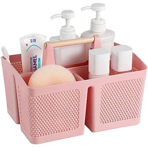 rejomiik Portable Shower Caddy Basket Plastic Cleaning Caddy Organizer Storage Tote with Handle for Bathroom, College, Dorm Room Essentials, Pink - color: Pink
