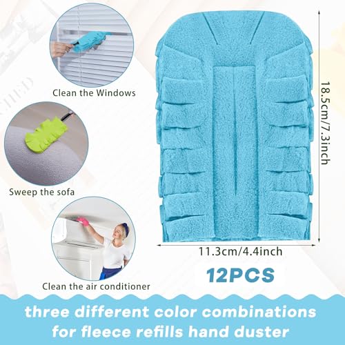 Zubebe 12 Pcs Duster Refill Reusable Fleece Duster Refills Feather Flat Dusters Multi Surface Washable Cleaning Pads Tools for Home, Blinds, Car, Pet, Furniture, Fans (Blue,Green,Grey) - color: Blue, Green, Gray