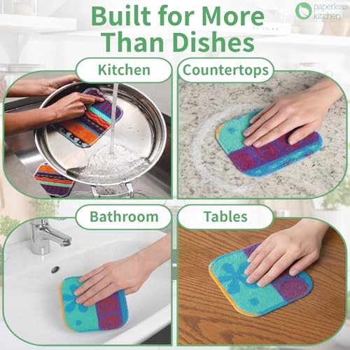 Reusable Dish Scrub Pads (12 Pack) – Non-Scratch Kitchen Scrubbers for Dishes, Pots & Pans – Sponge Alternative, Long-Lasting, Washable & Best Value Pack