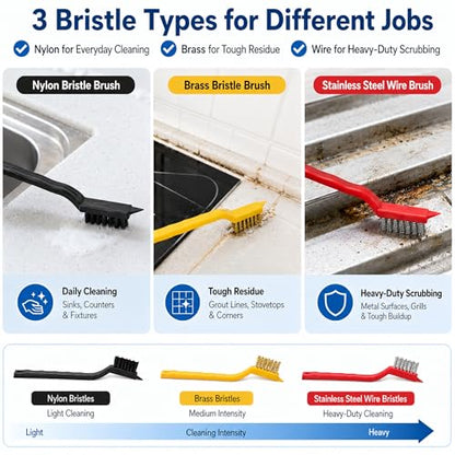 11Pcs Crevice Cleaning Brush Set, Hard Bristle Crevice Cleaning Brush Tool Kit, Thin Brush for Cleaning Tight Spaces, Gaps, Grout, Sink, Bathroom, Kitchen, Window Tracks, Bottles, Straws, with Scraper