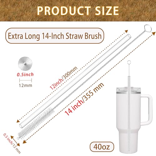 14 Inch Straw Cleaner Brush Extra Long, 4-PCS Straw Brush Extra Long with Nylon Bristles, Extra Wide 12mm diam Straw Cleaning Brush for Reusable Straws, Coffee Machine and Baby Bottles.