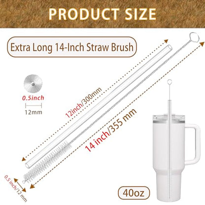 14 Inch Straw Cleaner Brush Extra Long, 4-PCS Straw Brush Extra Long with Nylon Bristles, Extra Wide 12mm diam Straw Cleaning Brush for Reusable Straws, Coffee Machine and Baby Bottles.