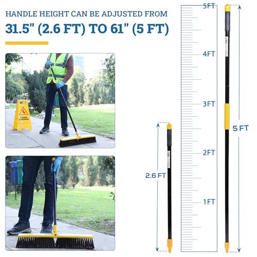 KLEEN HANDLER 24" Heavy Duty Push Broom with 61" Long Extendable Metal Handle with Threaded Plastic Screw for Deck Driveway Garage Yard Patio Warehouse Hard Floor Cleaning - style: 24" Push Broom