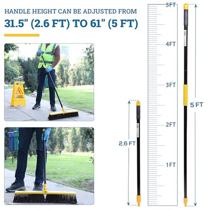 KLEEN HANDLER 24" Heavy Duty Push Broom with 61" Long Extendable Metal Handle with Threaded Plastic Screw for Deck Driveway Garage Yard Patio Warehouse Hard Floor Cleaning - style: 24" Push Broom