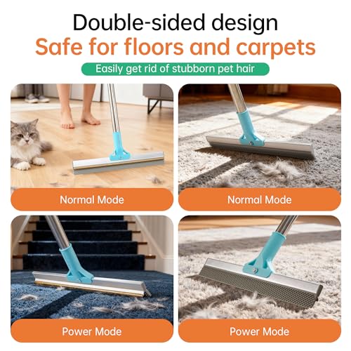 Carpet Rake for Pet Hair Removal Tool, 2 in 1 TPU and Copper Rake Teeth Uproot Clean Hair Remover with 63’’ Adjustable Long Handle,Cat & Dog for Carpets,Rugs, Mats (63’’ Handle) - size: 63in-1pcs-Rake