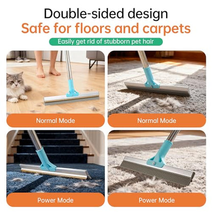 Carpet Rake for Pet Hair Removal Tool, 2 in 1 TPU and Copper Rake Teeth Uproot Clean Hair Remover with 63’’ Adjustable Long Handle,Cat & Dog for Carpets,Rugs, Mats (63’’ Handle) - size: 63in-1pcs-Rake