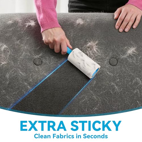 Lint Roller for Pet Hair – 1200 Sheets Mega Value Set, 2 Upgraded Handles, 3.9-inch Rolls with 120 Sheets Each, Sticky Hair Remover for Clothes, Sofa, Carpet & Furniture, Dog & Cat Hair - size: 2 Handles + 8 Refills + 1200 Sheets