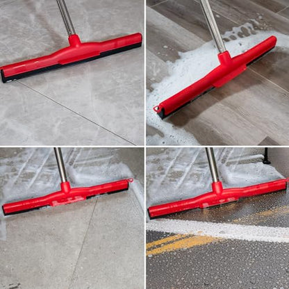 Floor Squeegee Scrubber Adjustable & Detachable Stainless Steel Handle Heavy Duty Household Broom EVA Foam Blade for Garage Courtyard Shower Bathroom Floor Marble Glass Tile Water Foam Cleaning