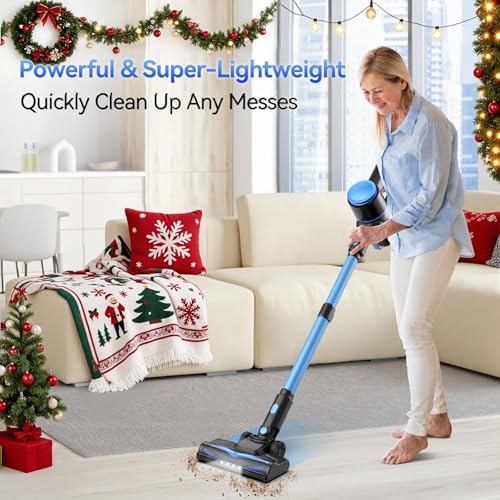 N8 Cordless Vacuum Cleaner,Lightweight Stick Vacuum with Powerful Suction,2200mAh Battery, 40 Mins Runtime,Self-Standing,Rechargeable Vacuum Cleaners for Home Hardwood Floor Carpet Pet Hair (Azure)