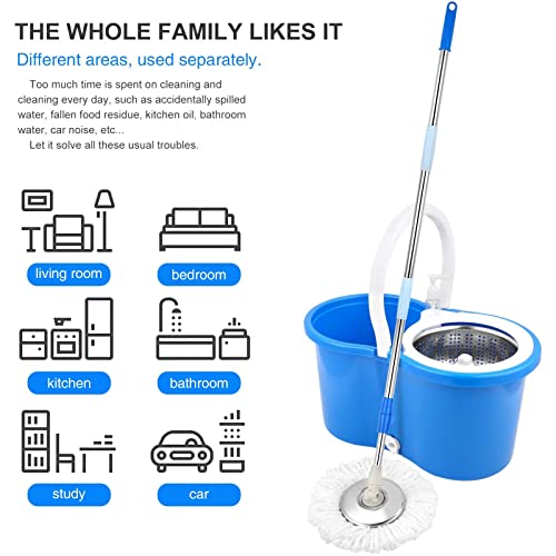 Spin Mop Bucket System, 360 Spin Floor Cleaning Mop Bucket with 3 Microfiber Replacement Head Refills Telescoping Handle for House Cleaning - color: Blue