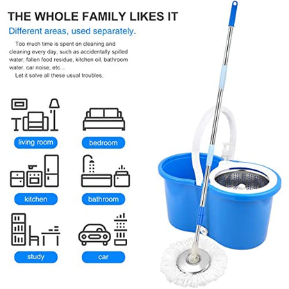 Spin Mop Bucket System, 360 Spin Floor Cleaning Mop Bucket with 3 Microfiber Replacement Head Refills Telescoping Handle for House Cleaning - color: Blue